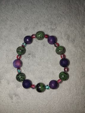 Purple & Green Beaded Stretch Bracelet - Women Jewelry